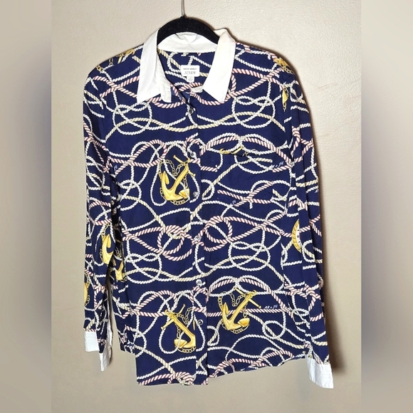 Marie Marot J. Crew Nautical Ratti Ropes Coastal Chic Button Up, Size 12 - Picture 1 of 5